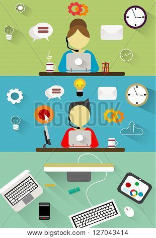Technical support, customer service flat illustration concepts set. Flat design concepts for web banners, web sites, printed materials, infographics. Creative vector illustration