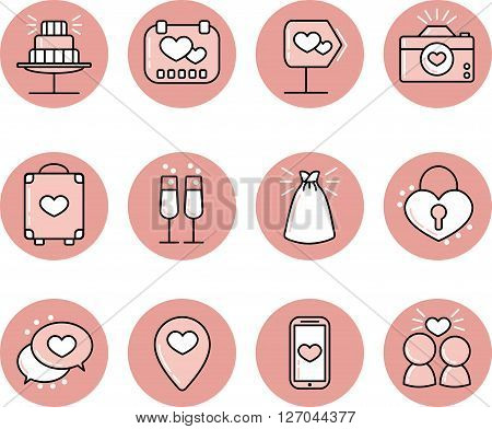 Modern wedding icons. Outline icon set for a wedding celebration. Vector.