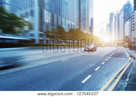 light trails in the downtown district,hong kong china.