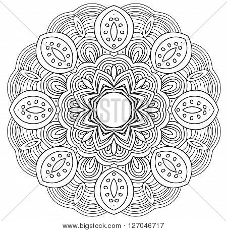 Uncolored symmetric tracery for colouring. Can be used as adult coloring book, coloring page, card, invitation.