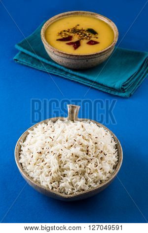 Whole Yellow Lentil with Rice, dal tadka and jeera rice, Indian Dish, cooked rice and cooked Arhar or Toor dal (Pigeon Pea)
** Note: Soft Focus at 100%, best at smaller sizes