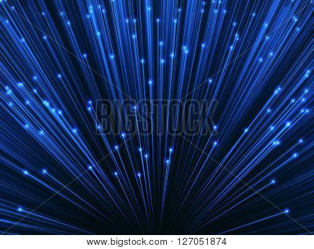 3D image concept of optical fiber. Glare effect on the tips of the optical fiber.