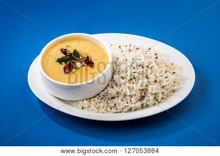 Whole Yellow Lentil with Rice, dal tadka and jeera rice, Indian Dish, cooked rice and cooked Arhar or Toor dal (Pigeon Pea)