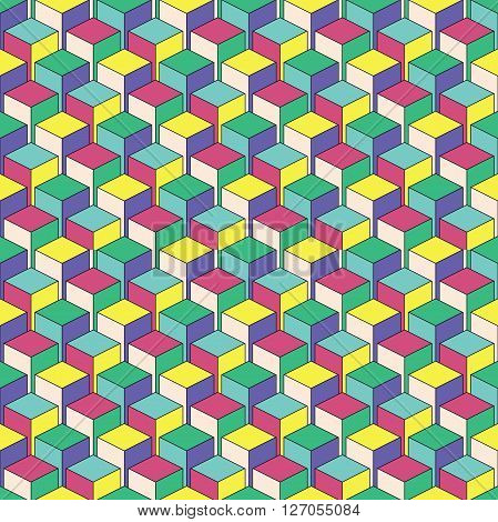 Seamless Isometric pattern of cubes vector colorful background geometric contemporary ornament