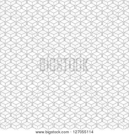 Seamless isometric pattern of cubes vector linear background of delicate lines black and white geometric contemporary ornament