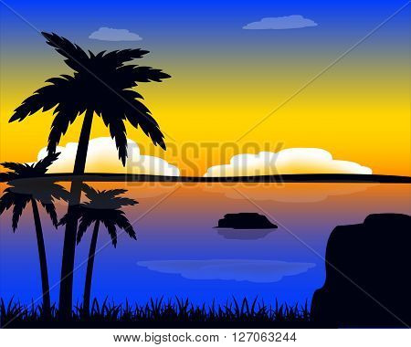 The Seeshore on tropical island at night.Vector illustration