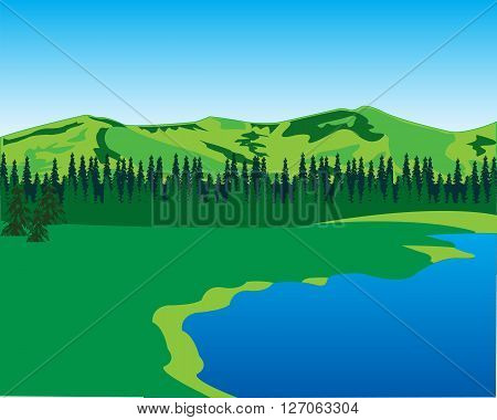Beautiful wild landscape seeshore and mountains.Vector illustration