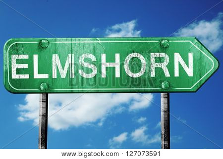 Elmshorn road sign, on a blue sky background