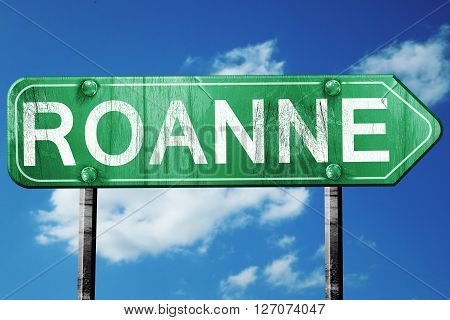 roanne road sign, on a blue sky background