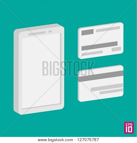 Vector 3d phone and credit card grey colors