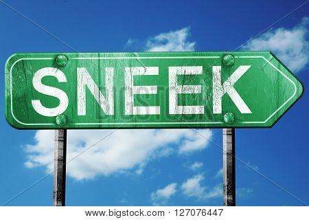 Sneek road sign, on a blue sky background