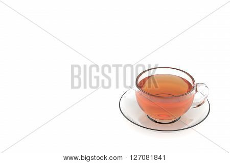 3d render of transparent tea cup with saucer on white background
