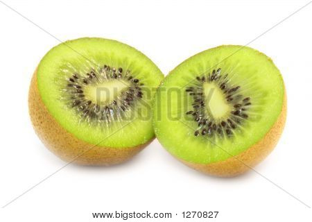 Tranches de Kiwi ouvert (isolé On White)