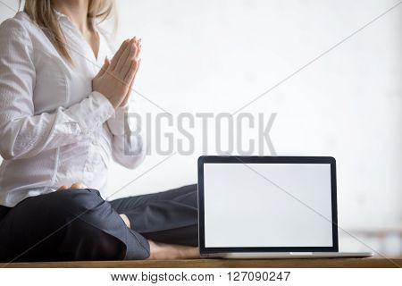 Yogi Businesswoman With Copy Space Laptop