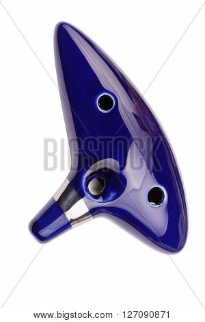 image of one Blue Ocarina isolated on white