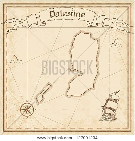 Palestine Old Treasure Map. Sepia Engraved Template Of Pirate Map. Stylized Pirate Map On Vintage Pa