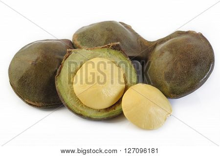 Djenkol bean seed vegetable on white background