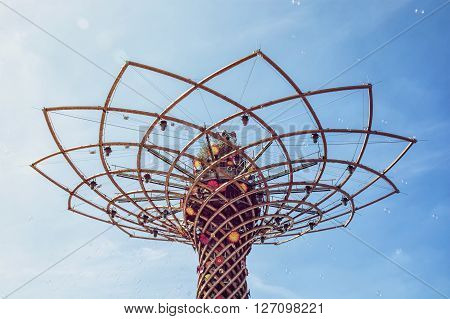 Tree of life at exhibition Expo Milano 2015 Italy. The masterpiece to the world. Detail view. Symbolic art.