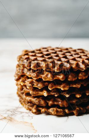 Stack Of Homemade Waffles Close Up