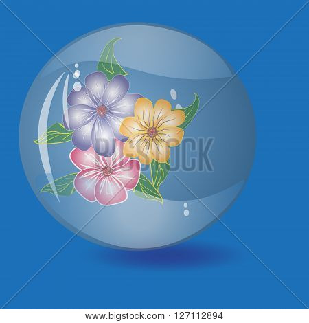 Illustration large ball with flowers
Illustration on a blue background large clear bowl with flowers inside for decoration and design