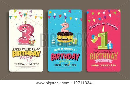 Birthday Anniversary Numbers Candle with Funny Character & Birthday Party Invitation Card Template