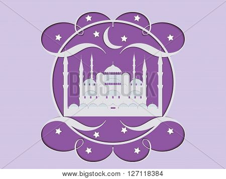 Paper Mosque. Blue Mosque. Ramadan Kareem celebration. Holy Month. Vector illustration.