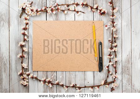 Spring Blossom over wood background. Spring Flowers on wooden background