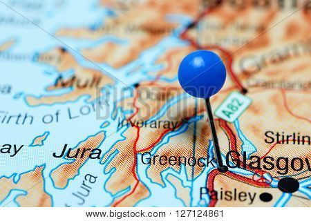 Greenock pinned on a map of Scotland
