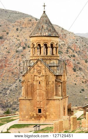 Ancient monastery Noravank in the mountains in Amaghu valley, Armenia. Was founded in 1205. 