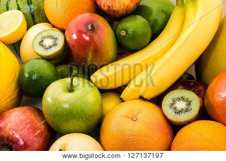 Mix fruits isolated on white background, raw food
