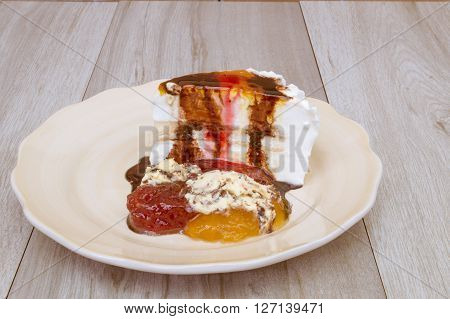 ice cream cake, strawberry ice cream, ice cream with chocolate