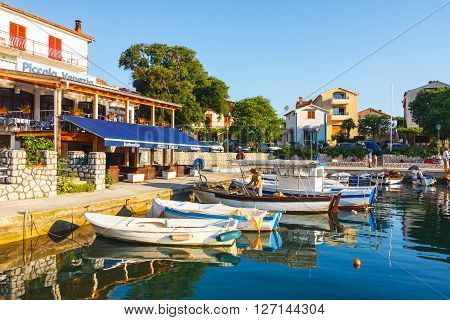 Porat Croatia 09 JULY 2010: Morning view on sailboat harbor in Rovinj with many moored boats and yachts Croatia
