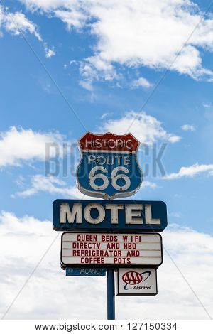 SELIGMAN, ARIZONA - SEPTEMBER 6, 2015: Views of the route 66 decorations in the city of Seligman in Arizona on September 6 2015. Seligman is a small city along the historic route 66 now it is Freeway 40.