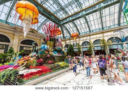 LAS VEGAS, NEVADA - SEPTEMBER 9, 2015: Interior views of the Bellagio Casino Resort on the Las Vegas Strip on September 9 2015. The Bellagio Casino Resort is a famous and popular luxury casino in Vegas.
