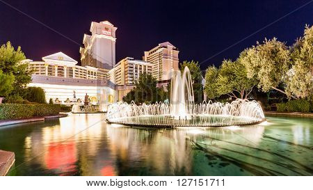 LAS VEGAS, NEVADA - SEPTEMBER 9, 2015: Exterior views of the Caesars Palace Casino on the Las Vegas Strip on September 9 2015. The Caesars Palace Casino is a famous and popular luxury casino in Vegas.