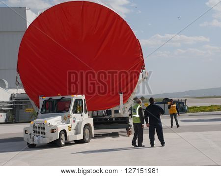 ANKARA/TURKEY- APRIL 29, 2015: Main fuselage barrel of Airbus Military A400m aircraft at the Turkish Aerospace Industry-TAI's apron. April 29, 2015-Ankara/Turkey