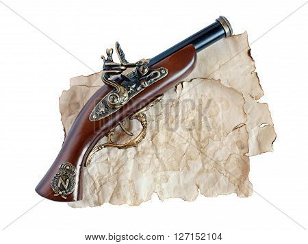 Beautiful Old Musket Or Pistol And Paper
