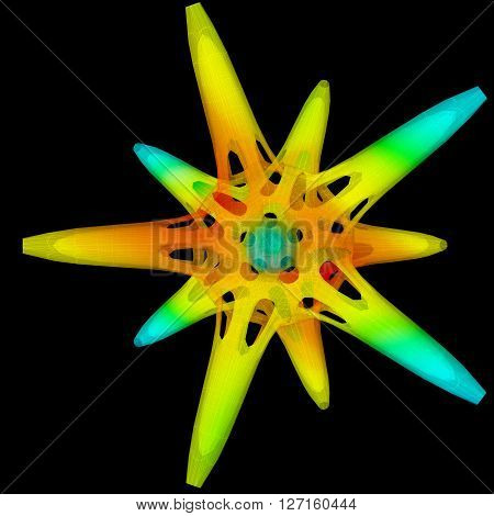 3D illustration of three-dimensional object like techno polyhedron star