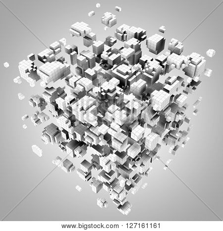 3D illustration of three-dimensional model consist of blocks