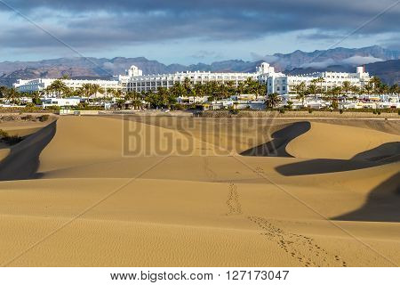Maspalomas Sand Dunes And Hotel During Sunrise - Maspalomas Gran Canaria Canary Islands Spain