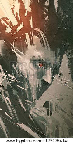 man face with modern grunge, sci-fi style, illustration digital art