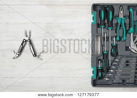 Multitool for hard working with functional and liner-locking blades. Universal tool for installers. Convenient and compact everyday instrument. Improved construction tools.
