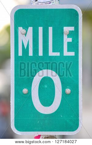 Mile Zero Sign in Key West, Florida, USA. Mile Zero Sign is the starting point of U.S. Route 1 at 490 Whitehead St. in Key West.