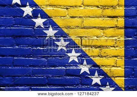 Flag Of Bosnia And Herzegovina, Painted On Brick Wall