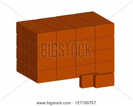 Stack of ordinary red bricks on white background. Vector. Horizontal.