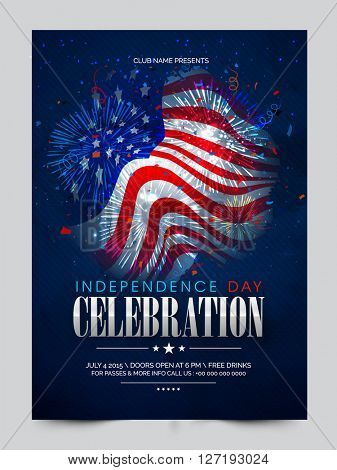 Glossy American Flag decorated, Pamphlet, Banner or Flyer design for Independence Day celebration.