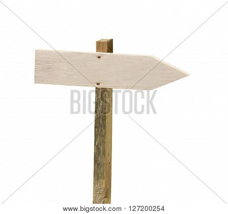 wooden sign with his hands, an arrow pointing at the right