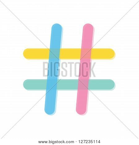 Flat design abstract colorful hashtag symbol isolated on white background. Hashtag icon. Hashtag logo.