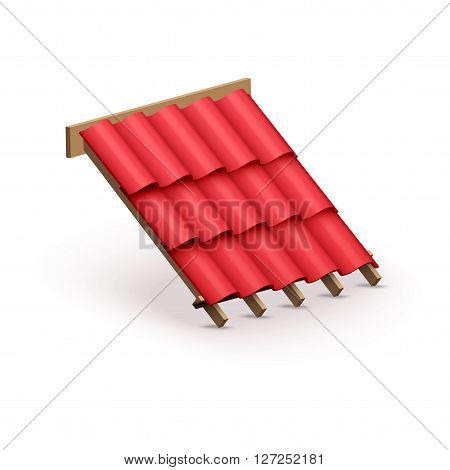 Icon demonstration red ceramic tiles cover on the roof.   3D Illustration isolated on white background.