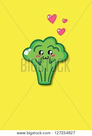 smiling broccoli, vector illustration, cute broccoli, green broccoli.